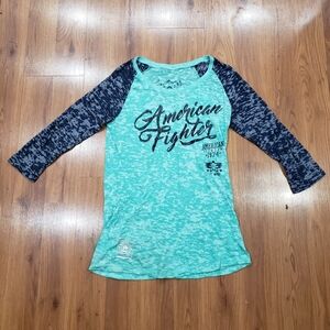 American Fighter Aqua & Navy Raglan Long Sleeve Tee!